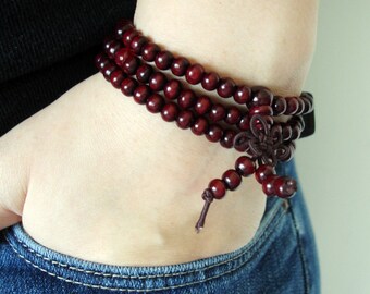 Mala Bead, Mala Bracelet, Bead Bracelet, 108 Mala Bead, 6MM Mala, Buddhist Bracelet, Buddhist Jewelry, Red Bracelet, Rosewood Mala Bracelet