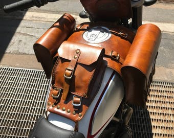 Ducati desertsled Ducati Scrambler leather tank bags with documents holder Cafe racer special Scrambler tank Bags