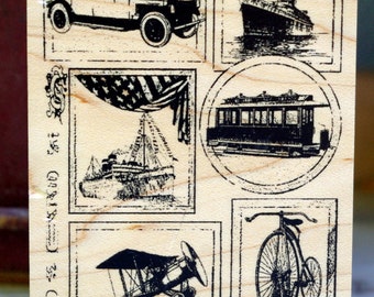 Destash Wood Mounted Rubber Stamp Club Scrap Limited Edition 2003 Travel Collage