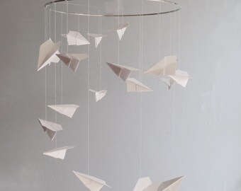 Airplane Mobile - Origami Mobile, Nursery Mobile, Hanging Mobile, Baby Mobile, Scandinavian Mobile, White, Origami Airplanes, Boy Mobile