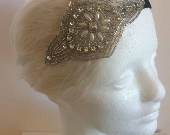 1920s Gatsby headband, Halloween costume, Daisy Buchanan flapper headpiece, fascinator, 1930s silver headband, great gatsby ostrich