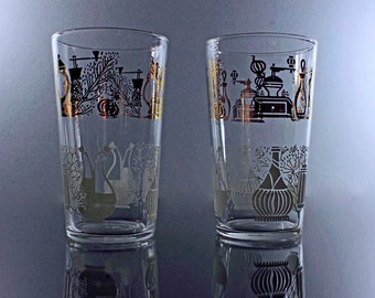 Tumblers, Drinking Glasses, Federal Glass, Tumblers, White and Gold, Water Glasses, Set of 2, 10 ounce glasses