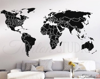 world map countries wall decal usa united states canada province border outline dry erase chalkboard