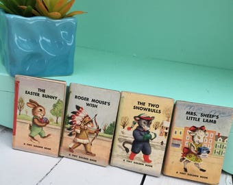 Vintage 1940s Tiny Golden Books, Set of Four, 1940s Miniature Children's Book Set, 1940s Rare Children's Book Set, 1940s Collectible Books