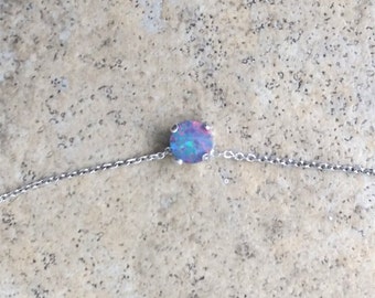 Genuine Opal (October Birthstone) 5mm doublet choker necklace in Sterling Silver or Gold