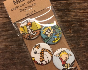 Calvin and Hobbes upcycled/recycled magnet set (4)
