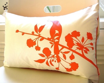 SALE Orange on Off White Blooming Blossom Rectangle Pillow
