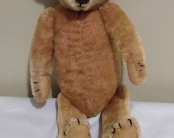 Antique 14" Circa 1920's Golden Mohair Shoe Button Eyes