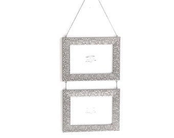 5 x 7 - Silver Mosaic Double Photo Picture Frame Suspended from Chain