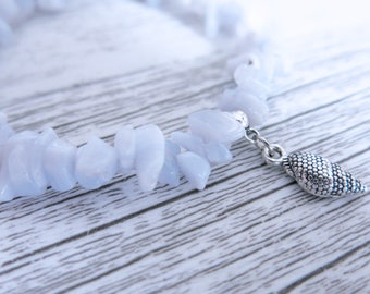 Blue Lace Agate Bracelet Blue Lace Agate Gemstone Bracelet Blue Lace Agate Crystal Chip Choose Your Own Charm Bracelet