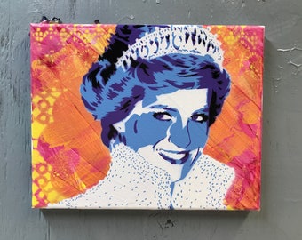 Princess Diana Painting on Stretched Canvas - pre made and ready to ship - pictures show actual item you are purchasing.