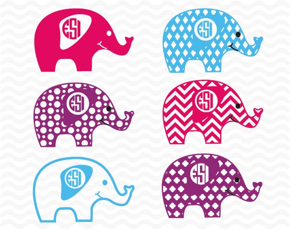 Elephant monogram designs. SVG DXF & EPS for use with