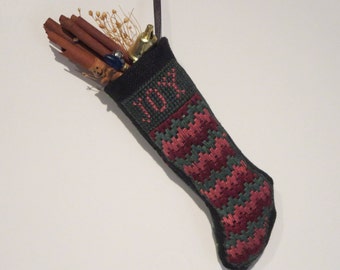 Cross-Stitched Holiday Stocking Decoration / Ornament
