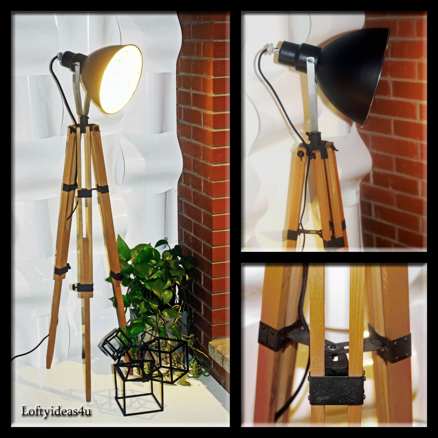 Repurposed Adjustable Wooden Tripod with Distressed Industrial