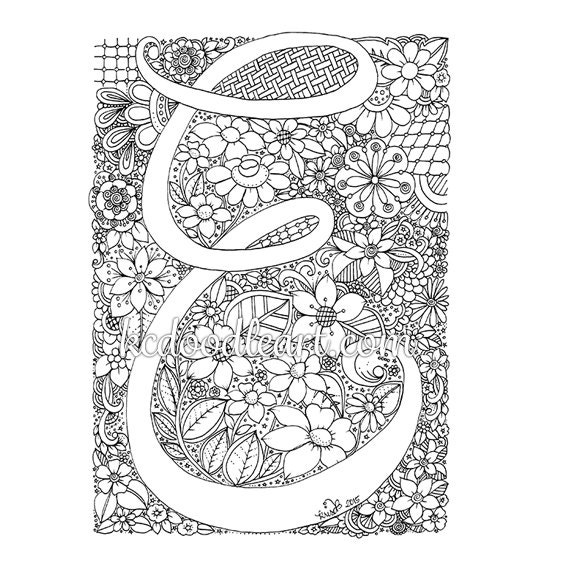 instant digital download adult coloring page letter E