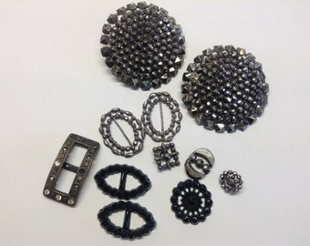 Cut Steel Buttons, Antique Jet Buckles, Old Buttons