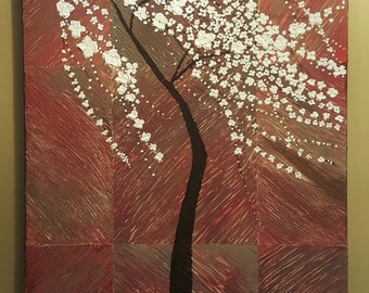 Original Acrylic Palette Knife Painting of Cherry Blossom Tree