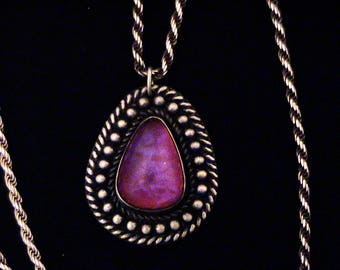 Vintage Dragon’s Breath Glass Cabochon Sterling Pendant Necklace
