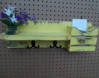 Yellow Mail Organizer/Mason Jar Wall Holder/Kitchen Decor/Office Decor