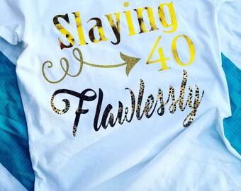 White Birthday T-Shirt, 40th Birthday Shirt, Birthday Girl Shirt, Birthday Shirt, Birthday Girl, Leopard Birthday Shirt, Custom Shirt