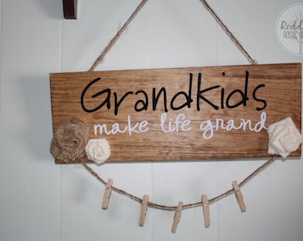 Grandkids Make Life Grand: Photo Display, hanging wood sign