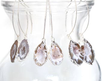 Boho Earrings, Geode Earrings, Geode Halves, Sterling Silver, Stone Earrings, Natural Stone Jewelry, Dangle Earrings Gold, Boho Style