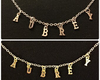 Gold and Silver Personalized Name Necklace! Letter Name Necklace! Small Letters! Personalized Name Choker!