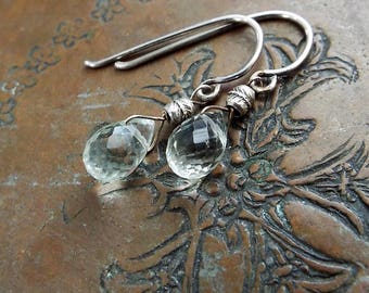 Minimalist Prasiolite Green Amethyst Gemstone Earrings Sterling Silver