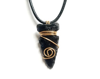 Wire Wrapped Hand Crafted Obsidian Arrowhead Necklace
