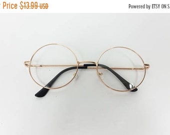 30% SPRING SALE Vintage Classic Standard Transparent Fashion Classic Big Round Spectacle Sunglasses Frame Gold Clear Lens Glasses Frame
