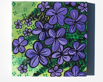 Creeping Phlox Painting - Original Purple Flower Mixed Media Floral Painting by Claudine Intner - Spring Flowers
