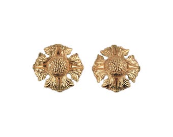 Authentic CHANEL Vintage Gold Metal Clip On EARRINGS