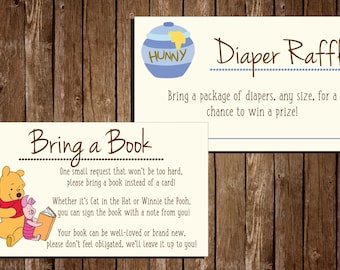 Printable Winnie The Pooh Baby Shower Additional Cards/ Bring a book/ Diaper Raffle