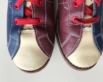 Vintage Bowling Shoes - Red White Blue!! -Great Patina - Size 7 - Retro Sportswear