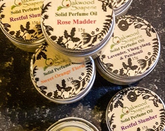 Solid Perfume Oil, Natural Perfume balms, Natural solid perfume with pure essential oils. Wedding favours, gifts for her.