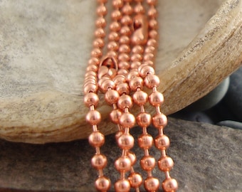 Copper Ball Chain, Ball Chain Necklace, Pure Copper Chain, Necklace Chain, Solid Copper Chain, For Dog Tags, Charms, and Pendants