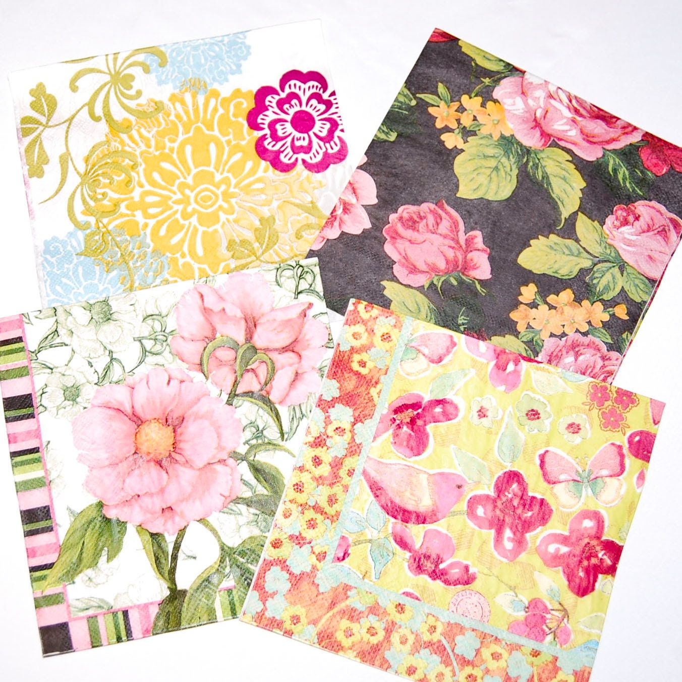 Floral Napkins Four Paper Napkins for Decoupage Collage