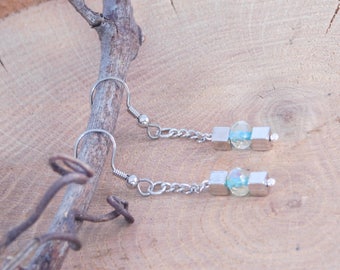 Dangle Chain Earrings - Beaded Dangle Earrings - Long Chain Earrings - Elegant Earrings - Light Blue Earrings - Stainless Steel Ear Hooks