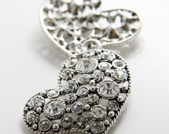1pcs Oxidized Silver Tone Base Metal Charms-Heart with Rhinestone 47x45mm (7107Y-G-89A)