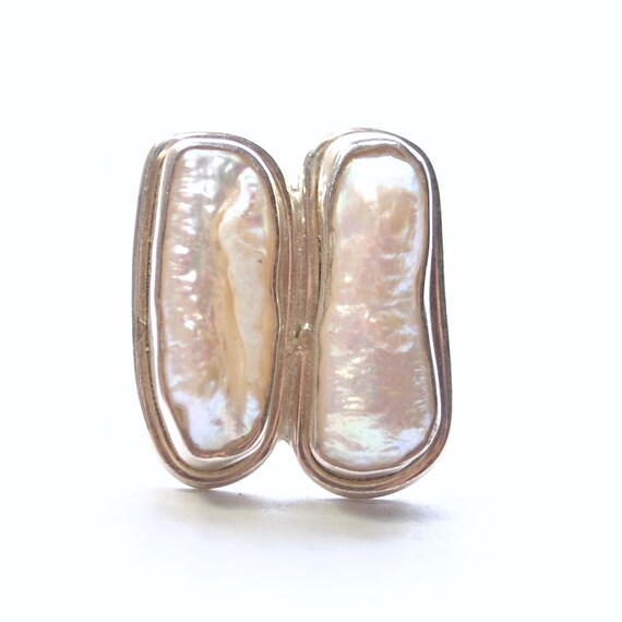 Sterling Silver White Biwa Pearl Ring Sz 5 #6419