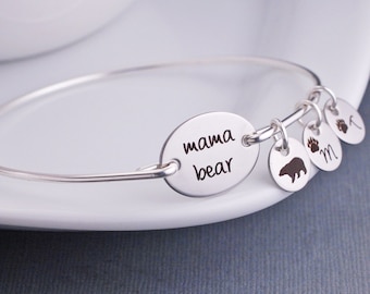 Mama Bear Bracelet, Personalized Mama Bear Jewelry, Gift for Mom, Christmas Gift for Mother