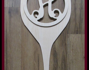 Wine Glass Door Hanger with Letter - Unpainted Wood - 22" size - Kitchen or Dining Room Decor - Wood Letter - Wall Hanging - Monogram