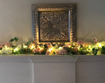 Spring Garland, Cherry Blossom Garland, Mantle Garland with Lights, Fireplace Swag, Pink and White Cherry Blossom Garland