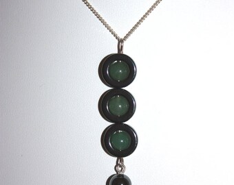 Aventurine, hematite and 925 Silver Chain pendant necklace.