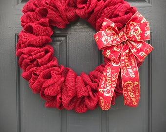 Red Burlap Wreath, Red Wreaths, Burlap Door Wreaths Red, Small Wreaths, Holiday Wreaths, Red Christmas Wreaths, Gift for Her
