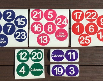 Vinyl Classroom Line Up Number Decals with Line Leader and Caboose-Various sets available to meet your classroom needs!