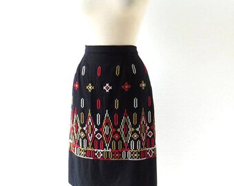 Vintage 1950s Skirt | Folk Skirt | 50s Skirt | 24W XXS