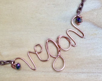 Copper Vegan Necklace, Vegan Jewelry, Purple Swarovski Crystal, Herbavore, Copper Necklace, Vegan Gift