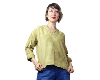 1920s Ladies Krell Middy Top in Olive Green Cotton Twill