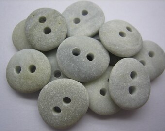 BEACH STONE 15mm BUTTONS Grey Gray 12 Double Drilled Natural Unenhanced Real Surf Tumbled Sea Stones Sewing Knitting Button Beads Peb783f